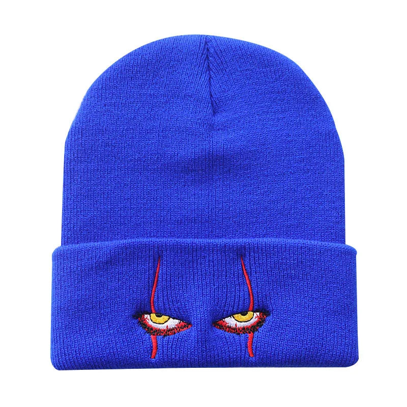 Unisex Spring Outdoor Beanie for Child Knitted Funny Caps Pennywise Scary Eyes Hood Kids Hat Casual Bob Outside Skulls Hats Men