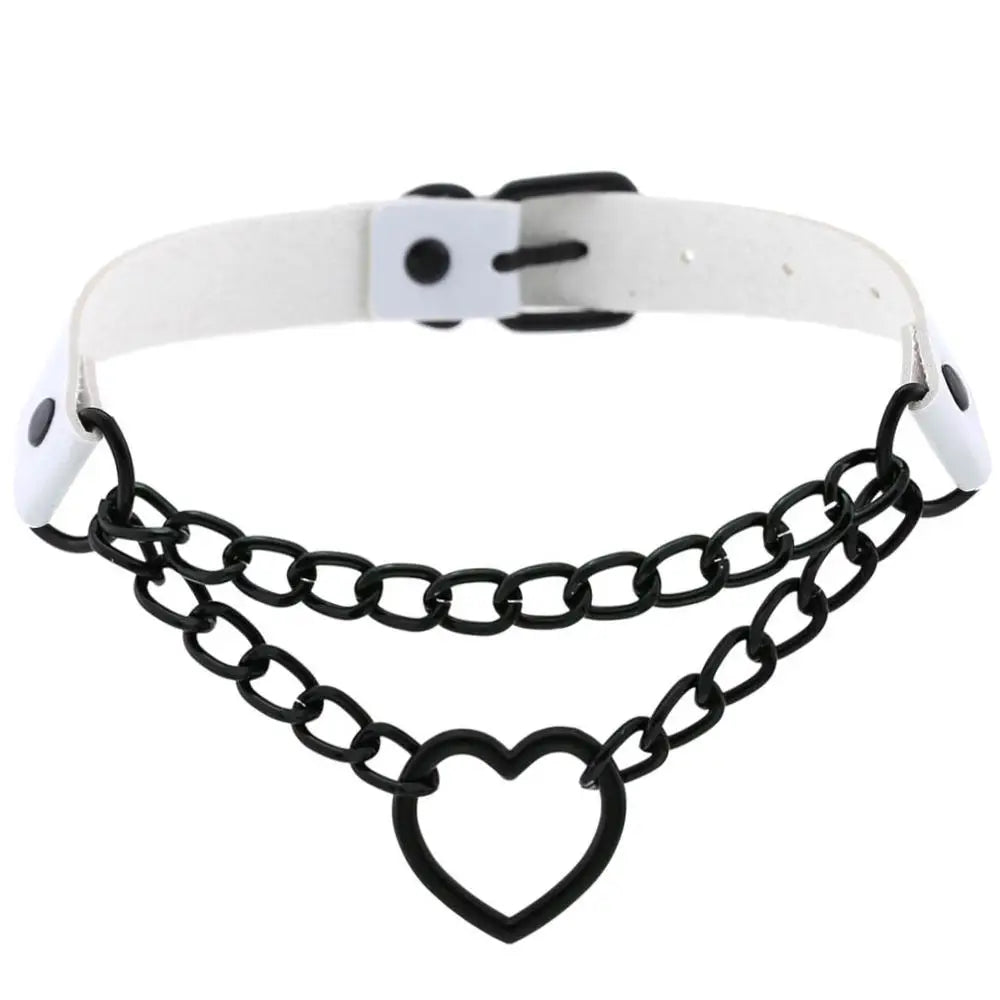 KMVEXO Gothic Harajaku Black Heart Chain Leather Choker Collar Punk Necklaces for Women Girls Buckle Chocker Emo Witch Jewelry