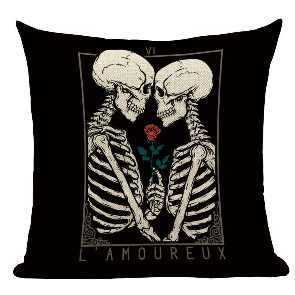 Black Tarot Throw Pillow Cover Mexico Skull Decorative Pillow Covers Horror Ghost Pillow Cases Home Decor Cover for Pillow Cojin