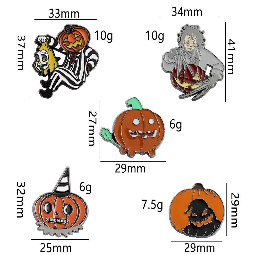 Halloween Enamel Pins Edward Scissor Hands Beetlejuice Pumpkin Head & Classic Pumpkin