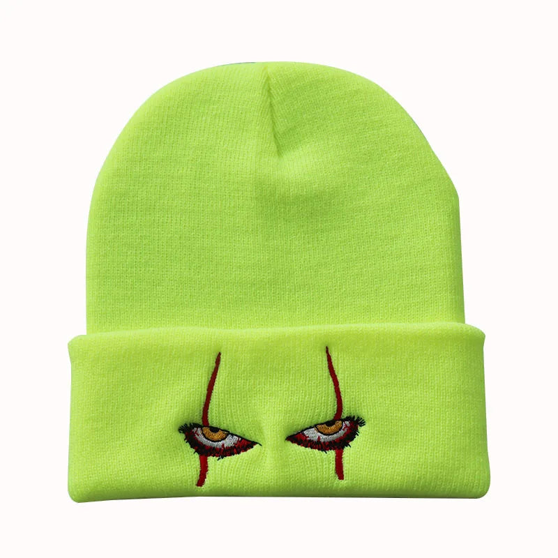 Unisex Spring Outdoor Beanie for Child Knitted Funny Caps Pennywise Scary Eyes Hood Kids Hat Casual Bob Outside Skulls Hats Men