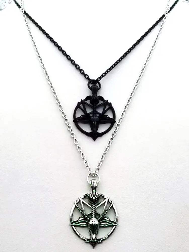 Fashion Vintage Women Men Pentagram Pan God Skull Goat Head Pendant Chain Necklace Jewelry