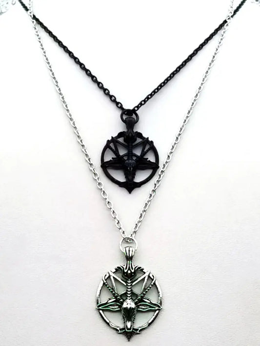 Fashion Vintage Women Men Pentagram Pan God Skull Goat Head Pendant Chain Necklace Jewelry