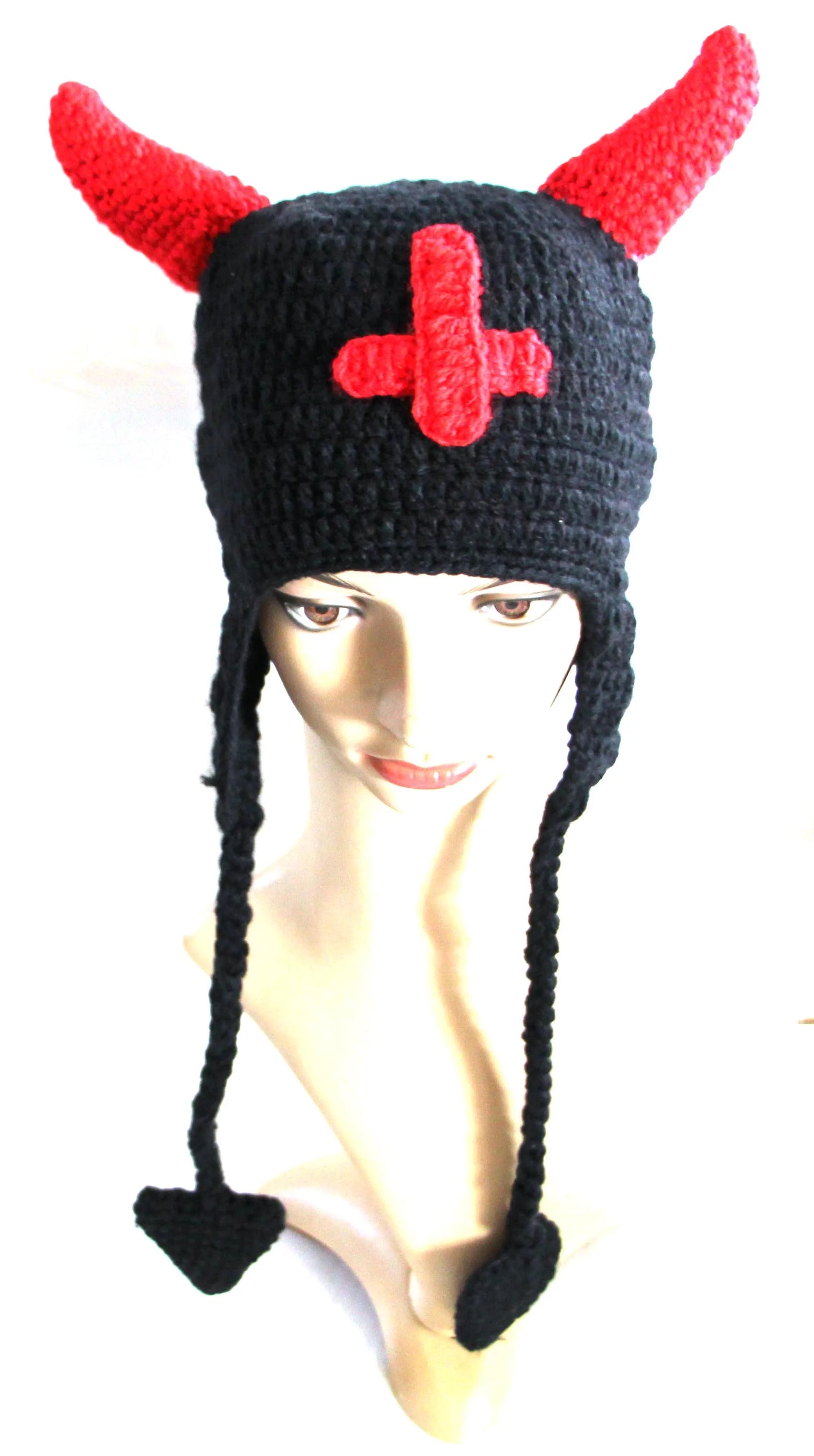 BomHCS Horns Cross Hat Winter Warm Knitted Beanie Cap Halloween Xmas heart Earflap