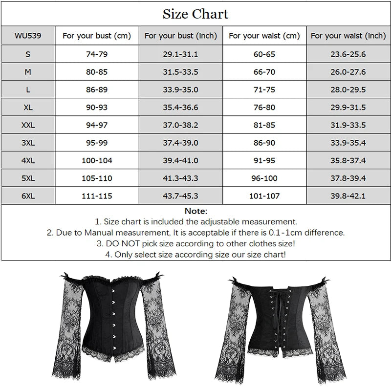 Women Corset Sexy Bodice Long Sleeve Red Corselet Lace Up Bustier Party Club Wedding Tops Plus Size S-6XL