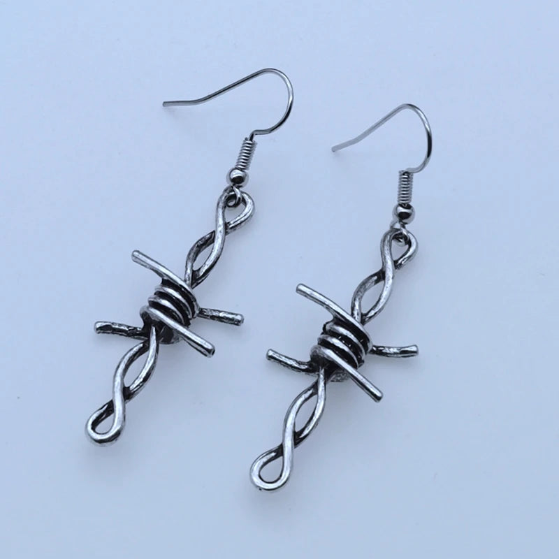 New iron ribbon thorn earrings ladies hip hop punk gothic barbed wire earrings gift small iron chain earrings Gift