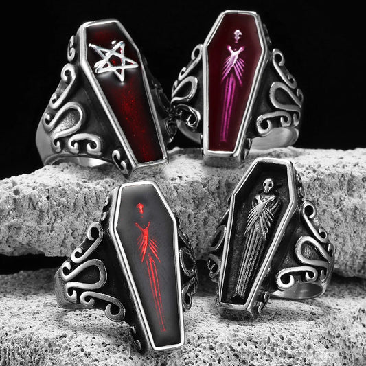 Gothic Mummy Vampire Coffin Men Rings Stainless Steel Women Jewelry Punk Rock Cool Stuff Fashion Accessories Gift Wholesale