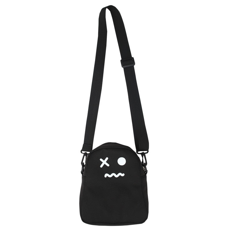 Black White Funny Cute Ghost Kawaii Women Canvas Bag Cartoon Harajuku Chic Ins Shopper Bag Women Shoulder Bags Large Capacity