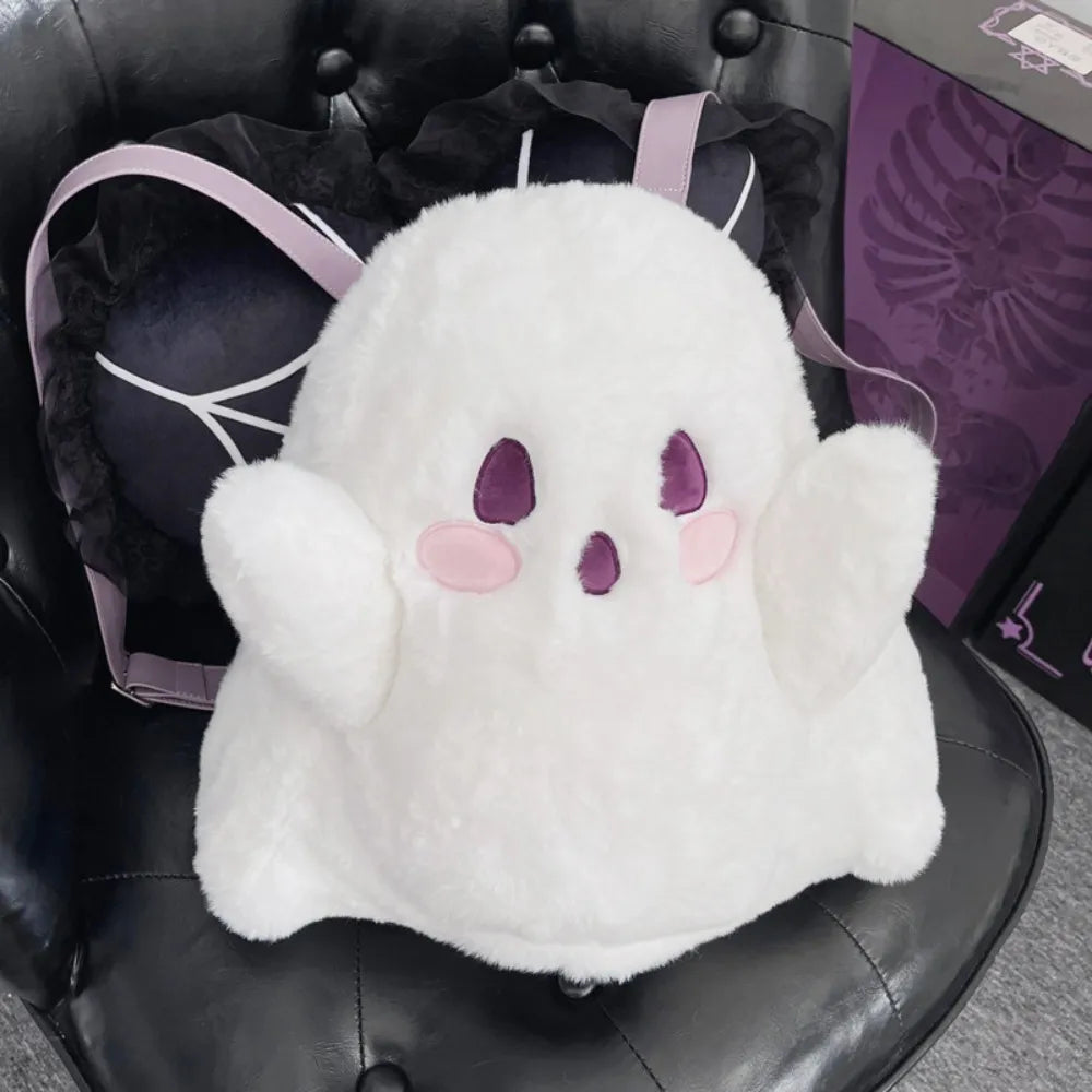 Cute Ghost Plush Backpack Kawaii Fluffy Crossbody Bag Cartoon Women Messenger Fashion Shoulder Bag Girl Casual Purse Handbag