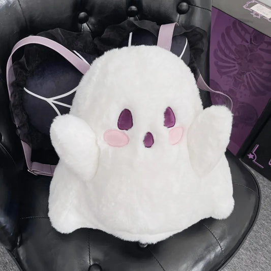 Cute Ghost Plush Backpack Kawaii Fluffy Crossbody Bag Cartoon Women Messenger Fashion Shoulder Bag Girl Casual Purse Handbag