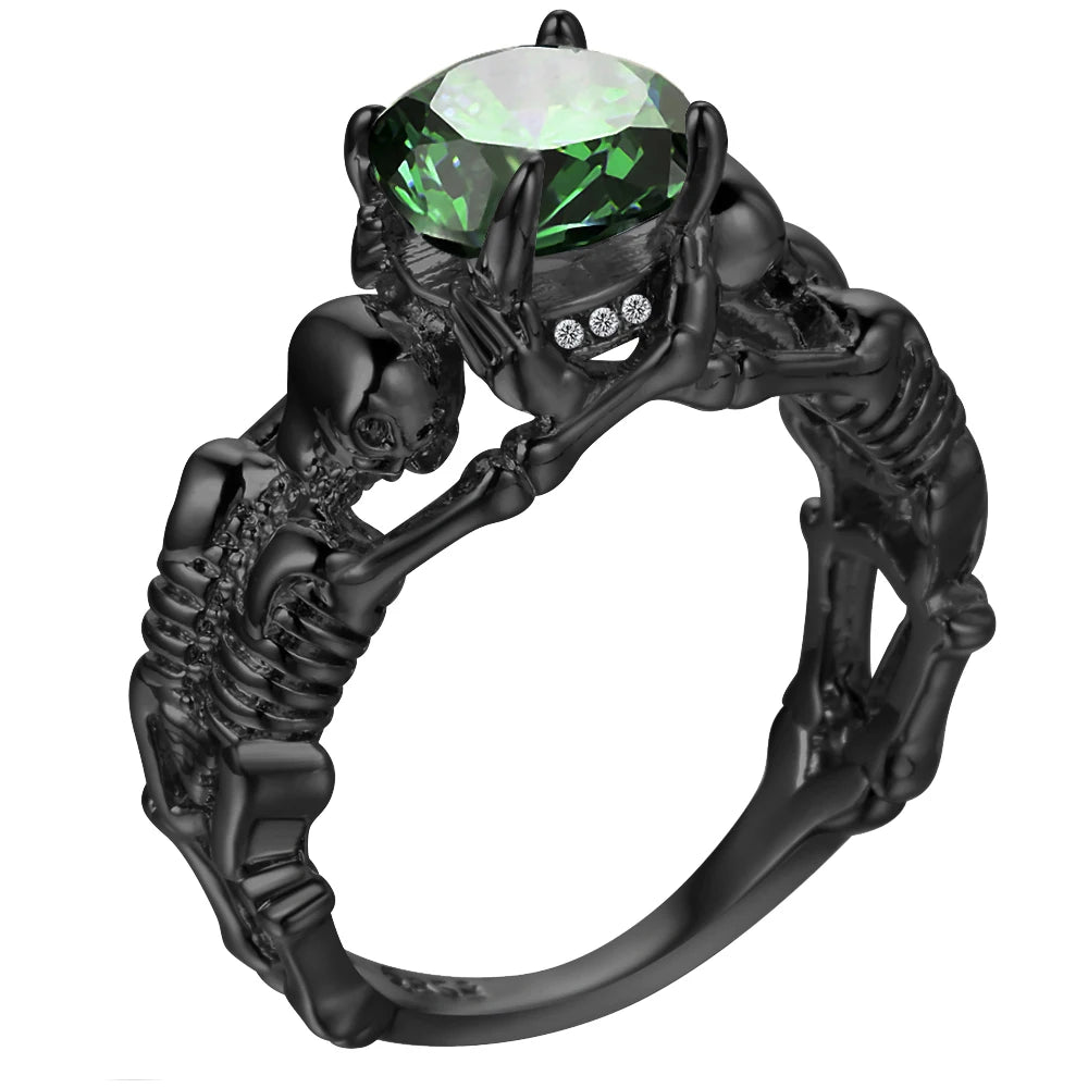 UFOORO Ghost Evil Skull Skeleton Ring Black Stone Punk Men Engagement Ring 5 - 12 Royal Blue Black Pink Green Men Jewelry