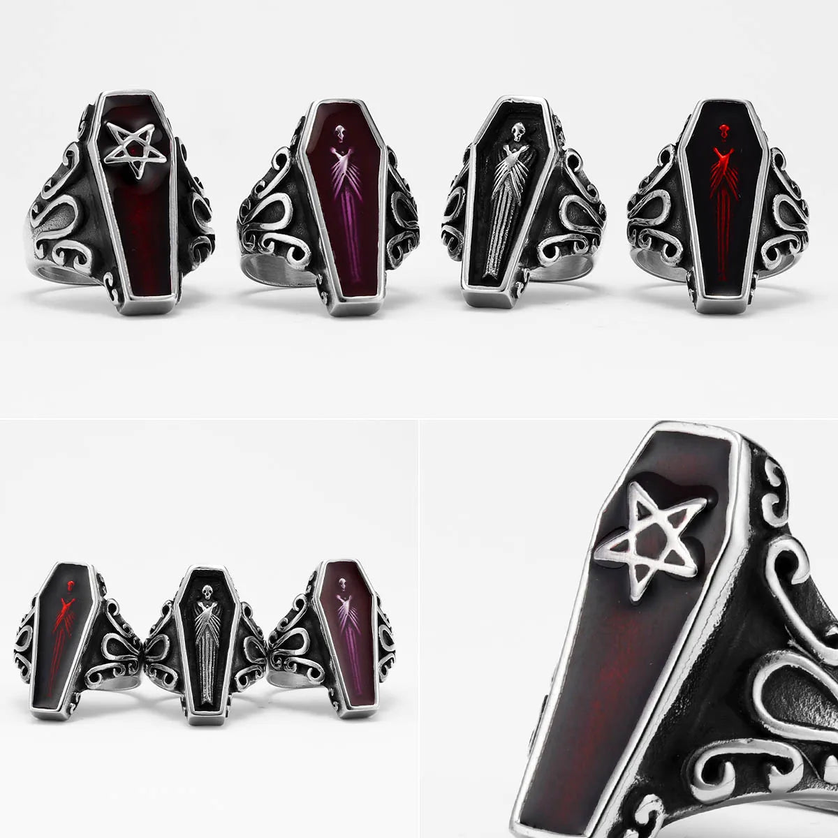 Gothic Mummy Vampire Coffin Men Rings Stainless Steel Women Jewelry Punk Rock Cool Stuff Fashion Accessories Gift Wholesale