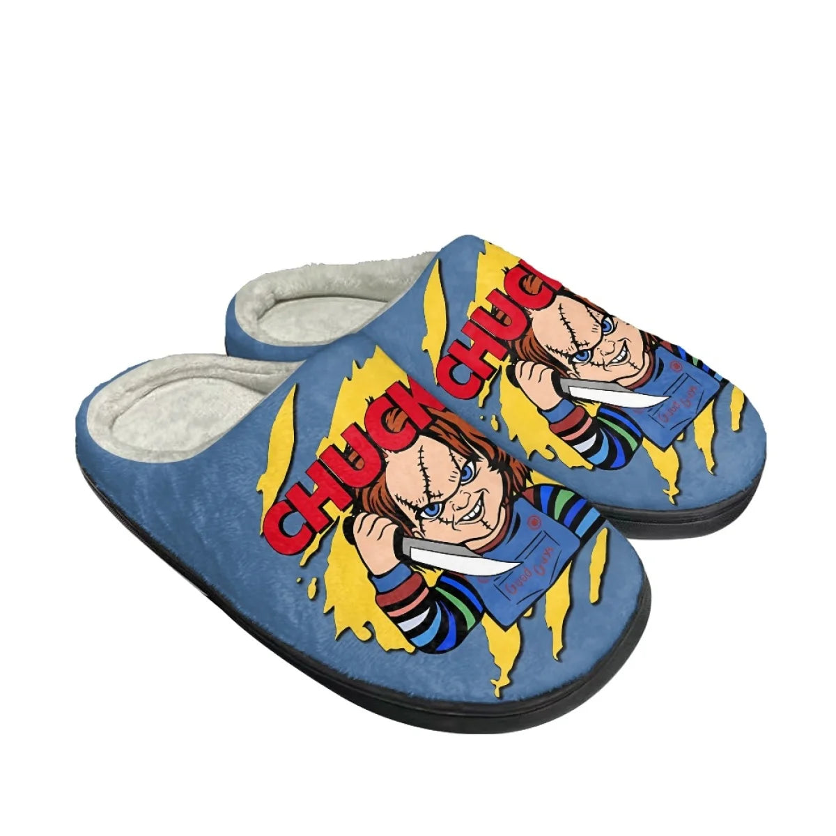 Horror Movie Killer Chucky Pattern Ladies Autumn Winter Round Toe Home Cotton Slipper Brand Comfortable Keep Warm Plush Shoes