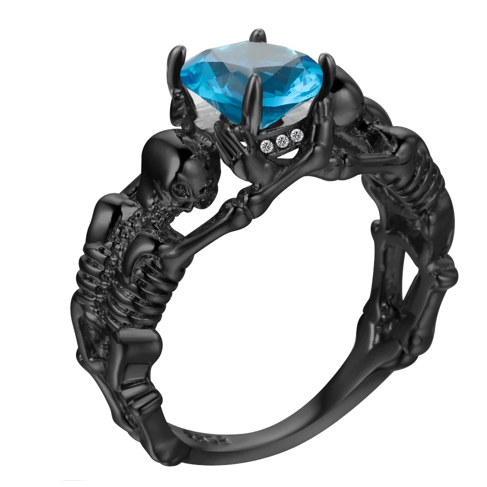 UFOORO Ghost Evil Skull Skeleton Ring Black Stone Punk Men Engagement Ring 5 - 12 Royal Blue Black Pink Green Men Jewelry