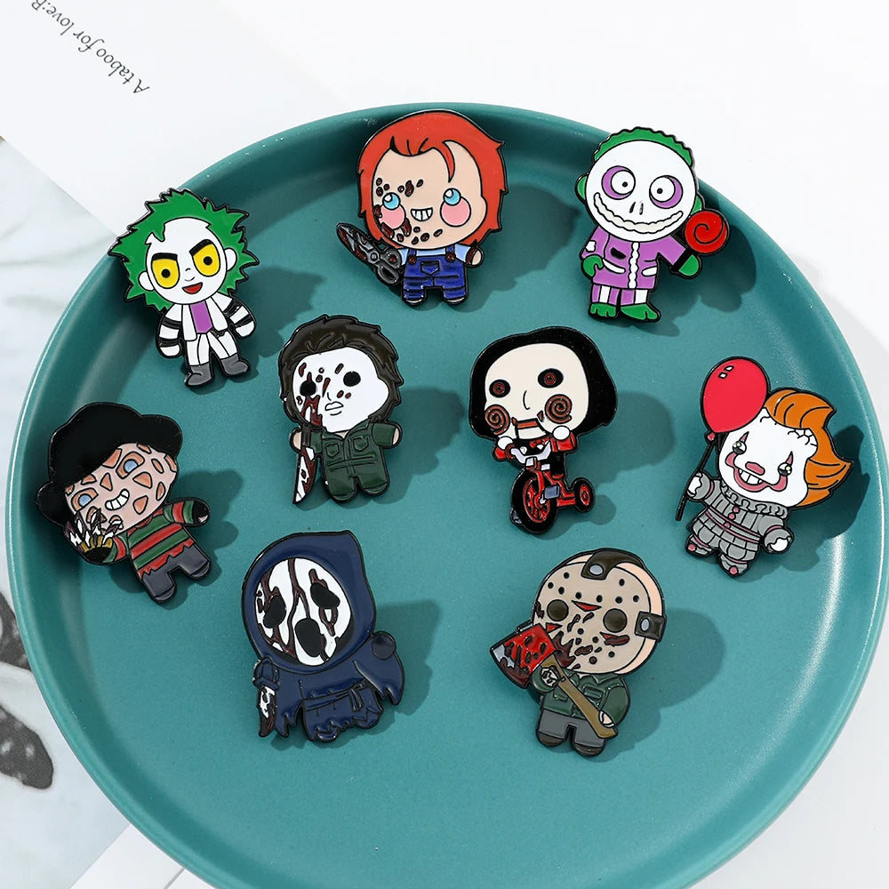 Cute Horror Movie Figure Enamel Pins Halloween Metal Badges for Women Men Cartoon Brooch Jewelry Festival Accessories Gift