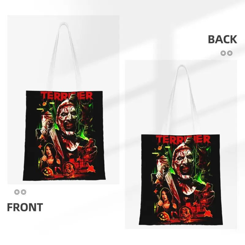 Cute Printing Terrifiers Movie Art Horror Slasher Halloween Tote Shopping Bag Portable Canvas Shoulder Shopper Handbag