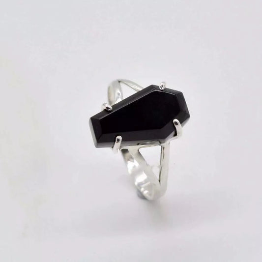 Vintage Vampire Halloween Punk Gothic Black Imitation Zirconium Coffin Rings for Women Hip Hop Rings Party Jewelry Gifts