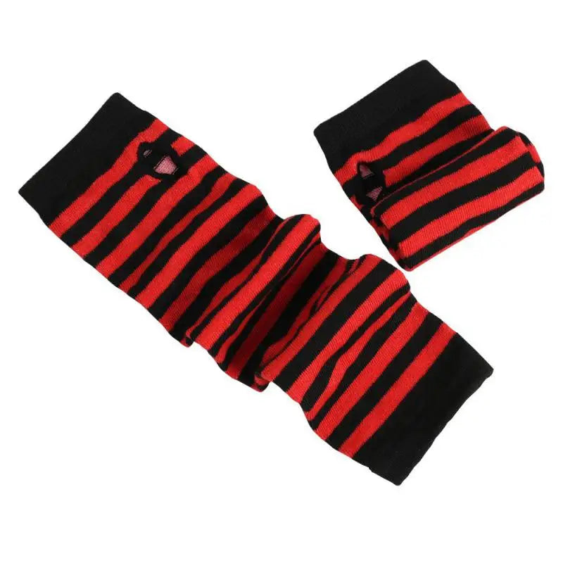 Men Women's Summer Winter Long Knitted Stripe Hip-Hop Emo Gothic Lolita Black Fingerless Gloves Girls Boys Arm Warmers Gloves