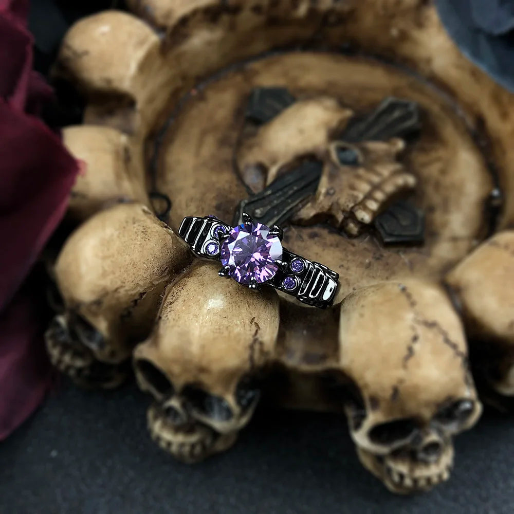 Retro Punk Skull Gothic Ring For Women Men Halloween Goth Black Gold Color Rings Accession Wholesale Fashion Jewelry R523