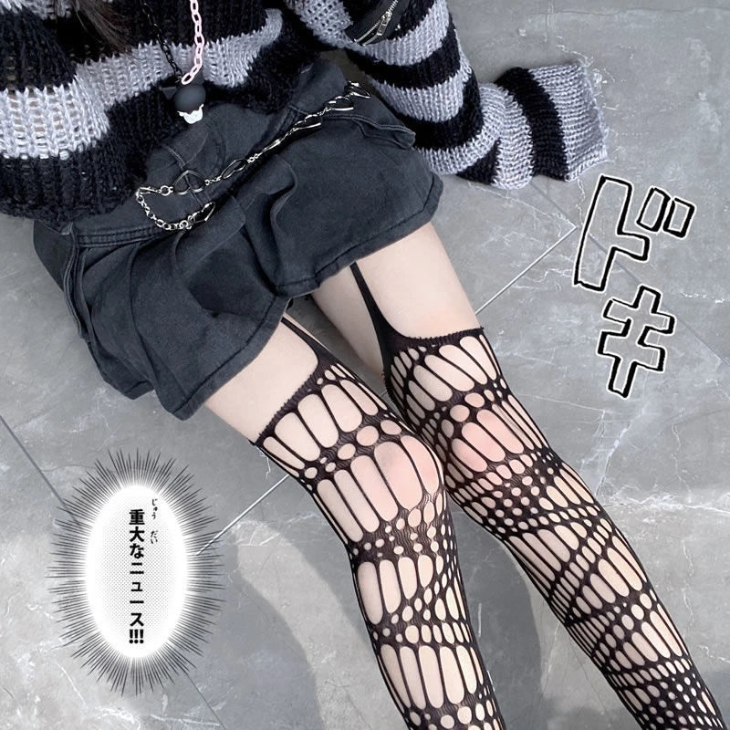 Sexy Spider Web Stockings Women Thigh High Fishnet Mesh Tights Pantyhose Gothic Lolita Legging Dark Spider Hollow Out Long Socks