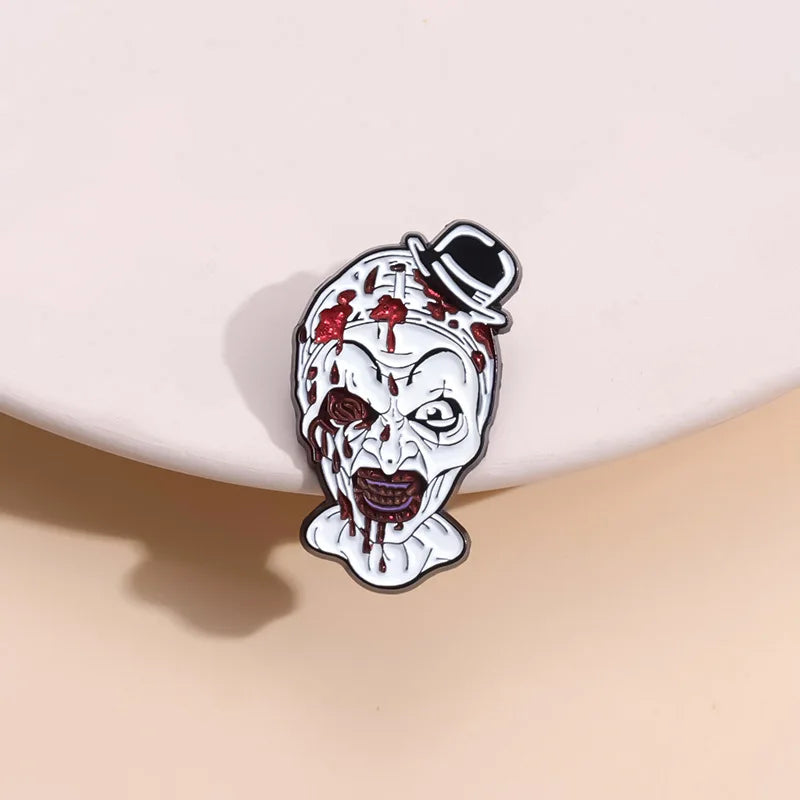 Horror Movie Character Enamel Pins Custom Anime Clown Brooches Lapel Badges Punk Gothic Halloween Jewelry Gift for Kids Friends