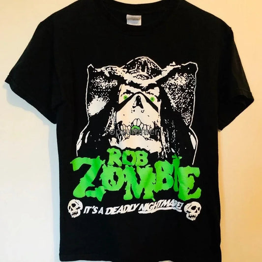 Vintage 1990’S Rob Zombie It’S A Deadly Nightmare Black Band T Shirt Size Small