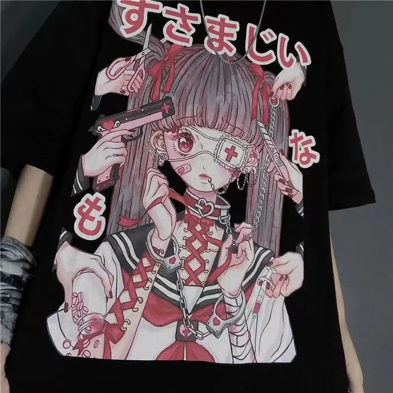 Summer Japanese Style Harajuku Anime Graphic T-shirt for Women T Shirt Tshirt Streetwear Clothes Goth Gothic Tee Clothing 2024