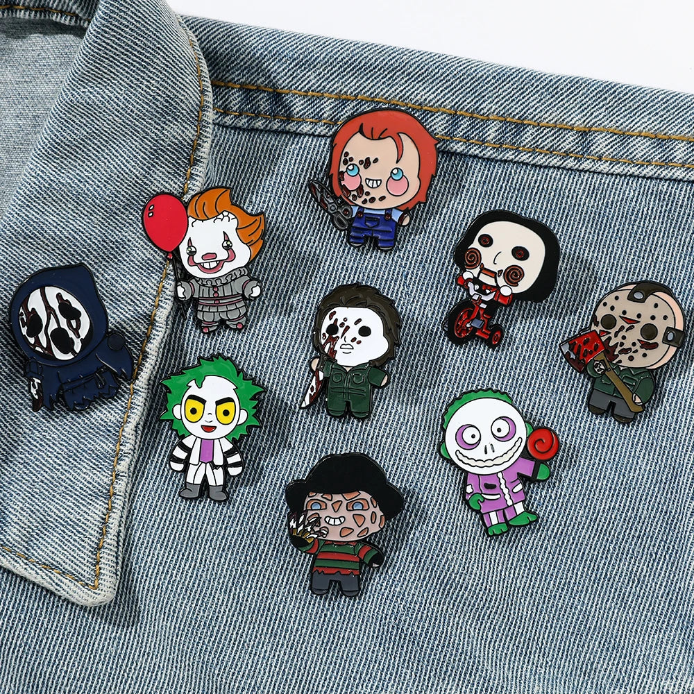 Cute Horror Movie Figure Enamel Pins Halloween Metal Badges for Women Men Cartoon Brooch Jewelry Festival Accessories Gift