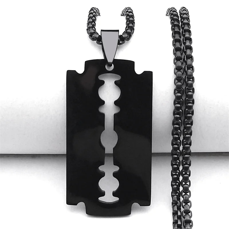 Gothic Blade Razor Pendant Necklaces Men Stainless Steel Black Goth Man Chain Necklace Aesthetic Jewelry collier homme N423S01