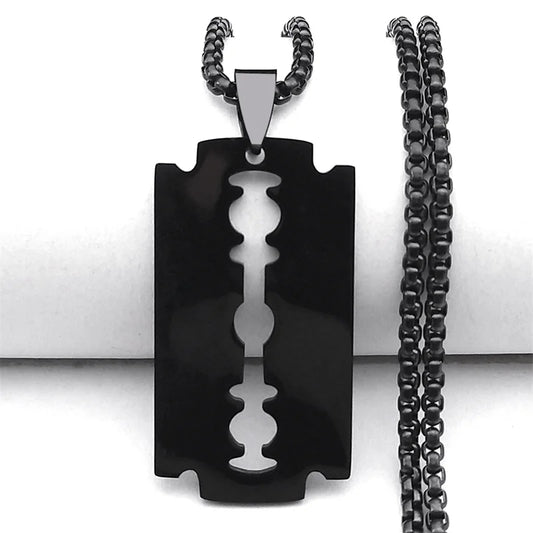 Gothic Blade Razor Pendant Necklaces Men Stainless Steel Black Goth Man Chain Necklace Aesthetic Jewelry collier homme N423S01