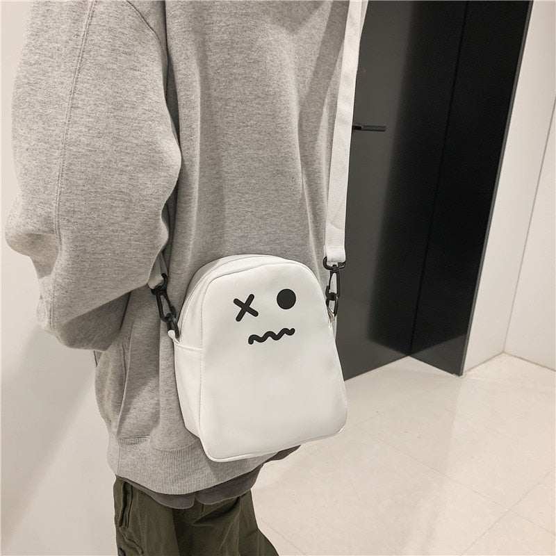 Black White Funny Cute Ghost Kawaii Women Canvas Bag Cartoon Harajuku Chic Ins Shopper Bag Women Shoulder Bags Large Capacity