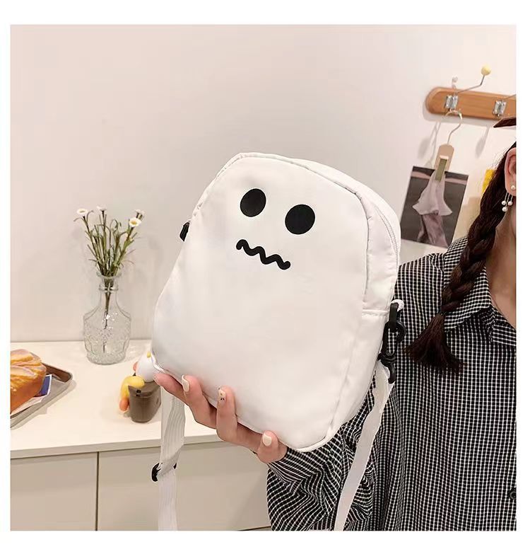 Black White Funny Cute Ghost Kawaii Women Canvas Bag Cartoon Harajuku Chic Ins Shopper Bag Women Shoulder Bags Large Capacity