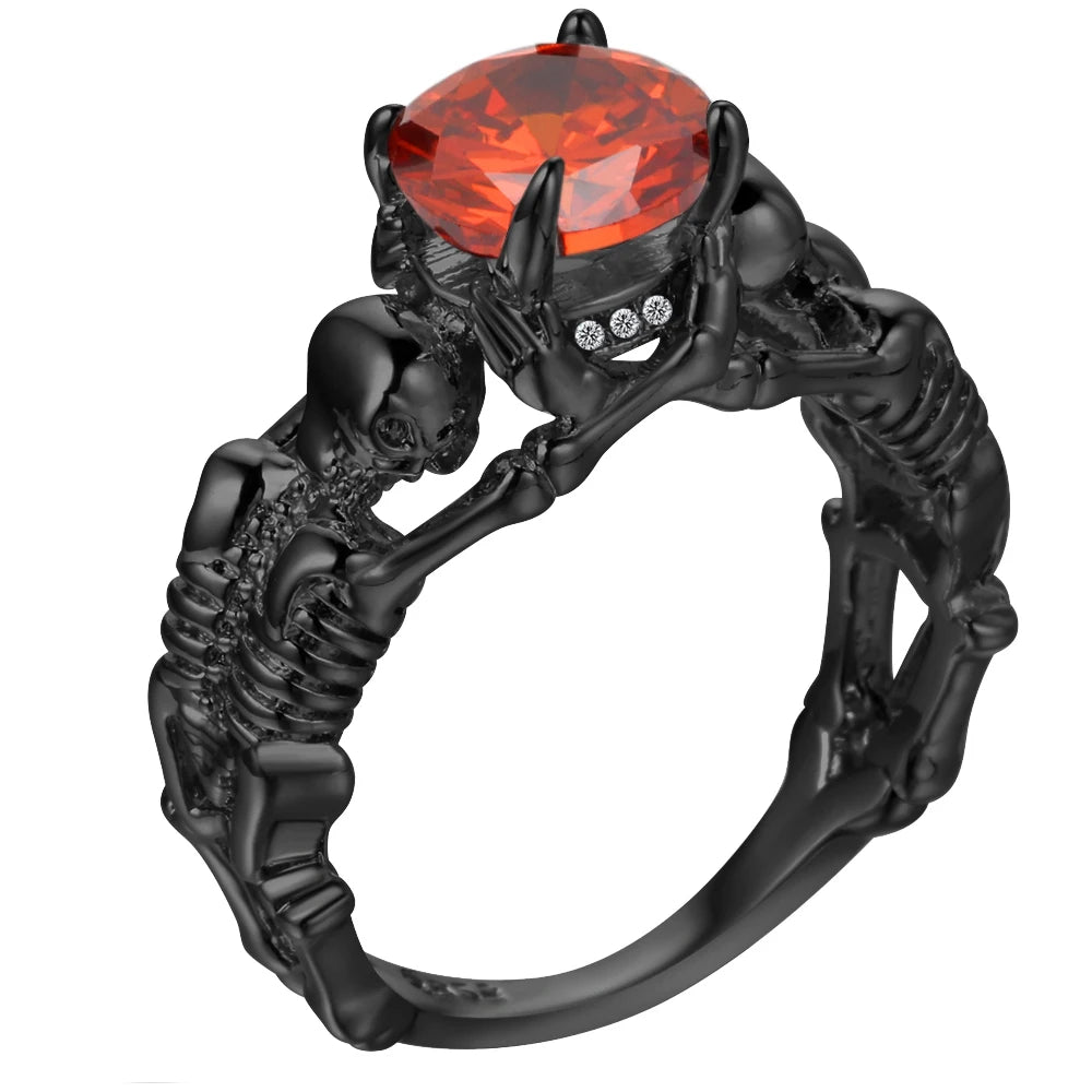 UFOORO Ghost Evil Skull Skeleton Ring Black Stone Punk Men Engagement Ring 5 - 12 Royal Blue Black Pink Green Men Jewelry