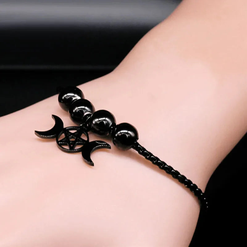 Goth Wicca Triple Moon Ghost BC Band Bracelet Flower Hecate Wheel Prince Satan Pentagram Stainless Steel Bracelets Jewelry Gift