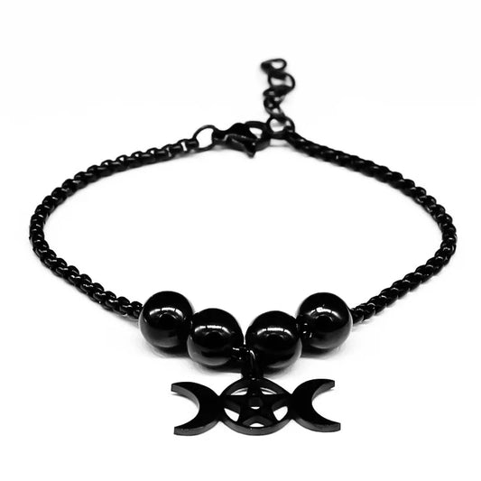 Goth Wicca Triple Moon Ghost BC Band Bracelet Flower Hecate Wheel Prince Satan Pentagram Stainless Steel Bracelets Jewelry Gift