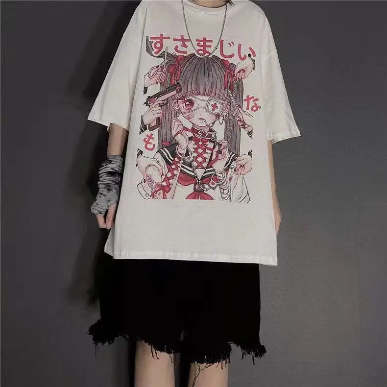 Summer Japanese Style Harajuku Anime Graphic T-shirt for Women T Shirt Tshirt Streetwear Clothes Goth Gothic Tee Clothing 2024