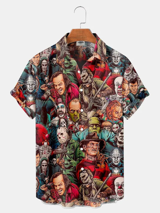 2024 Summer New Men's Shirt 3D Printed Horror Pattern Hawaiian Fashion Designer Men's Horror Shirts Movie Print 3XL Tops