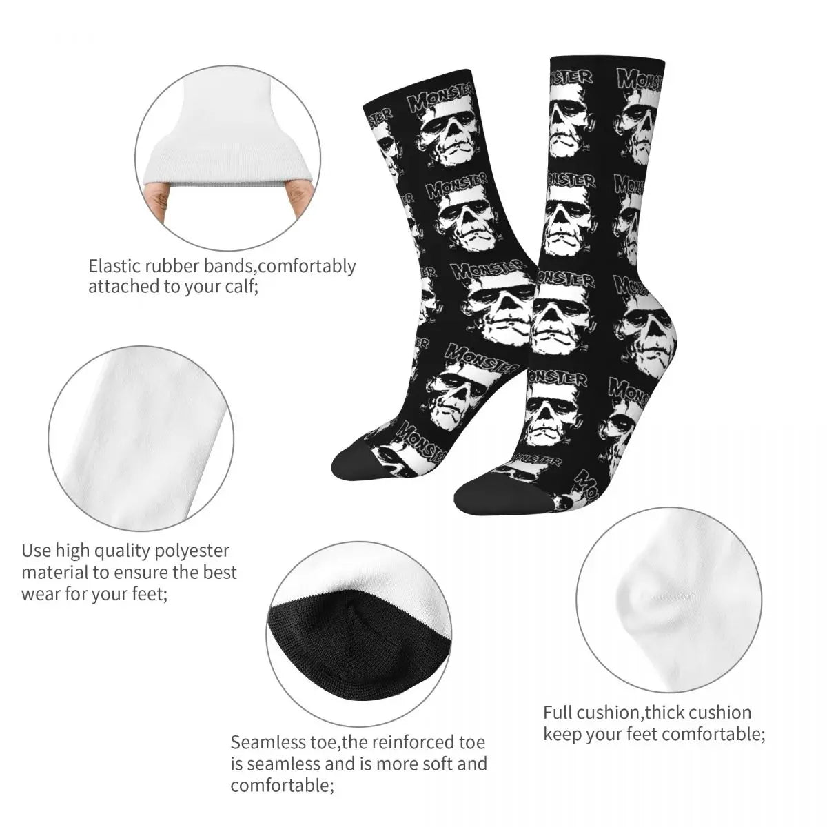 Cool The Monster Skull Basketball Socks Frankenstein Horror Movie Polyester Long Socks for Women Men