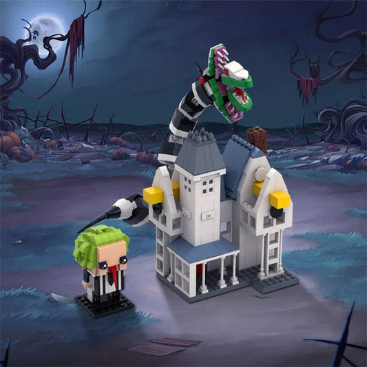 MOC Beetlejuice Serise Model Building Blocks Horror Movie Betelgeuse BrickheadZ Snake and House Brick Toy Halloween Gift