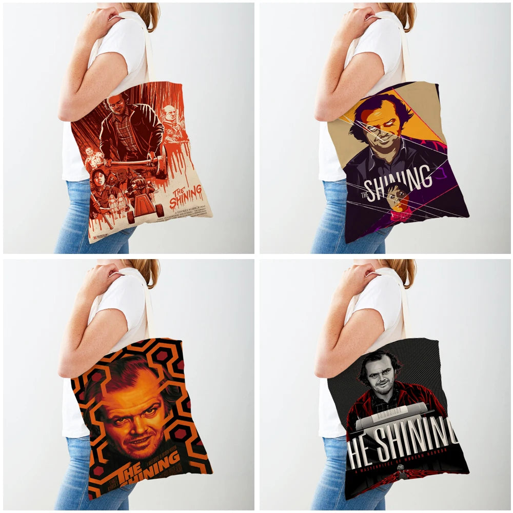 Canvas Women Shopper Bag Horror Film The Shining Lady Shopping Bags Classic Movies Double Print Foldable Cartoon Travel Handbag