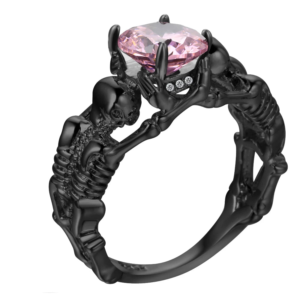 UFOORO Ghost Evil Skull Skeleton Ring Black Stone Punk Men Engagement Ring 5 - 12 Royal Blue Black Pink Green Men Jewelry