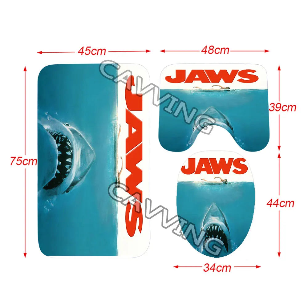 Movie Jaws 3D Shower Curtains Waterproof Bathroom Curtain Anti-slip Bath Mat Set Toilet Rugs Carpet  Home Decor   J01