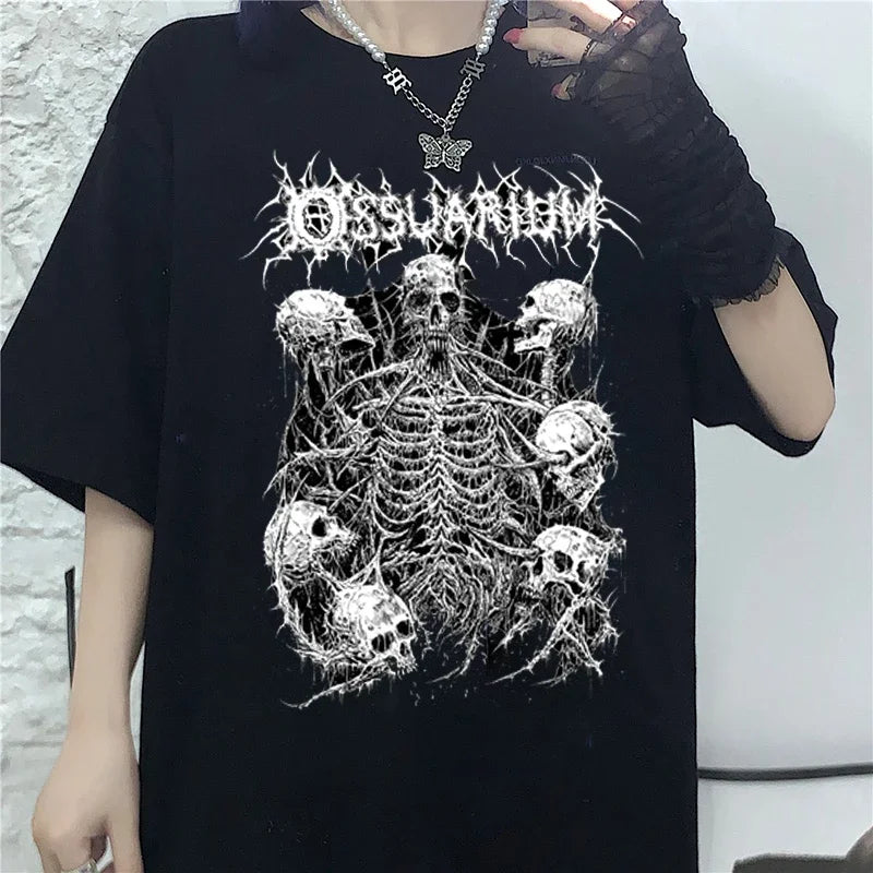 T Shirt Women Goth Harajuku Aesthetic Oversized T-shirt Punk Dark Grunge Streetwear Gothic Top T-shirts Y2k Clothes