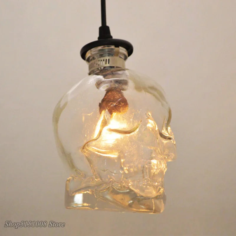 Retro Skull Clear Glass Pendant Dinning Room Bar Glass bottle Pendant Lamp Demon Ghost Skeleton for art Home Decor Light Fixture