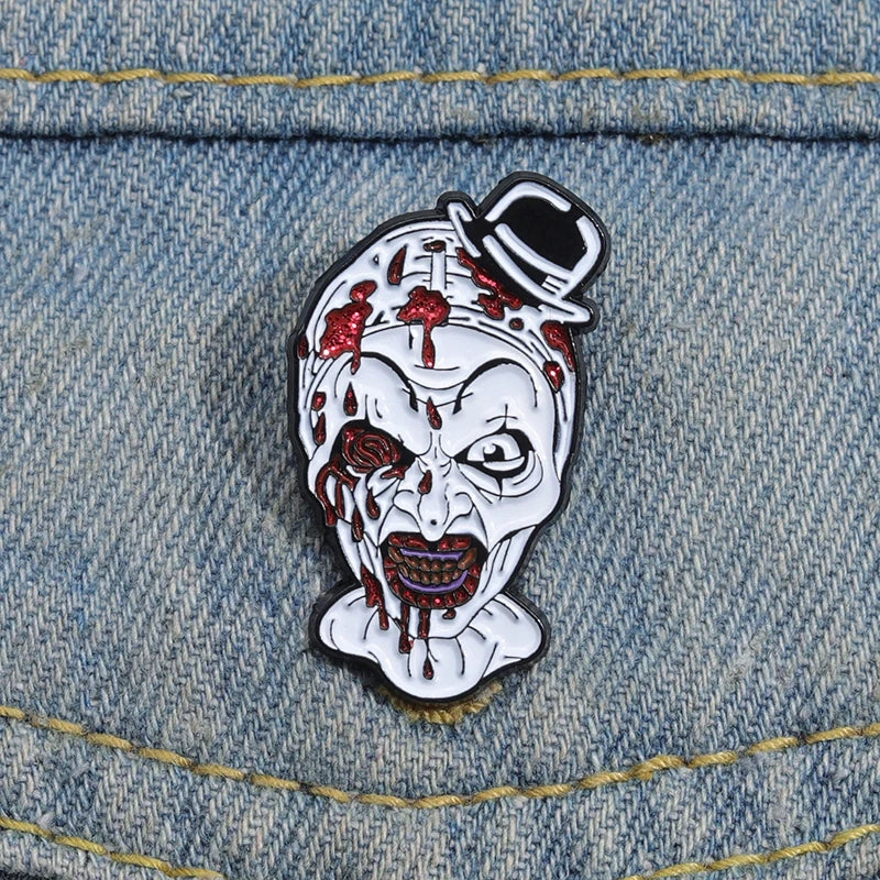 Horror Movie Character Enamel Pin Custom Killer Clown Brooches Lapel Backpack Badges Halloween Jewelry Gifts For Friends