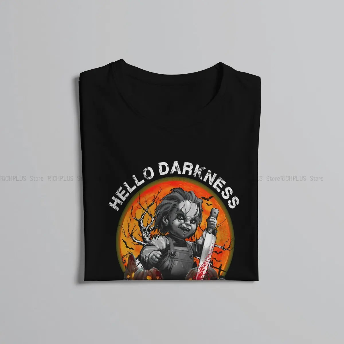 Hello Darkness My Old Friend Halloween TShirt For Male Child's Play Chucky Horror Film Clothing Style Polyester T Shirt Soft