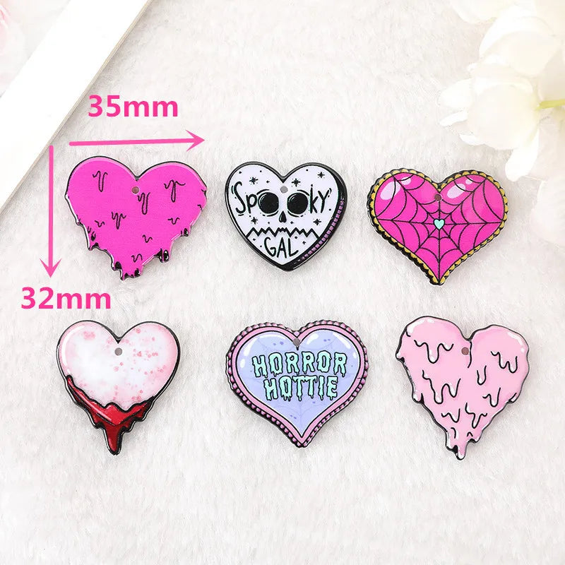 6PCS Heart Horror Hottie Women Acrylic Epoxy Pendant Charms For DIY Earrings Bracelets Necklace Jewelry