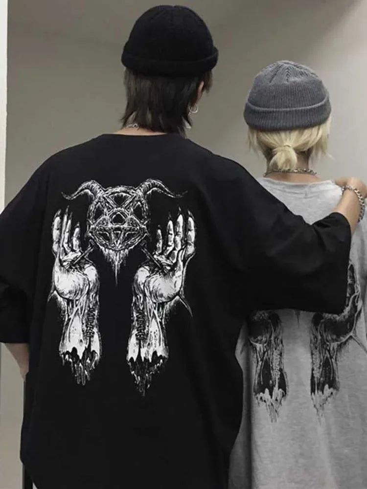 NiceMix Harajuku T-shirt Loose Short Sleeve Women T-shirts Devil Star Hand Print T Shirt Women Crew Neck Female Tops Tee