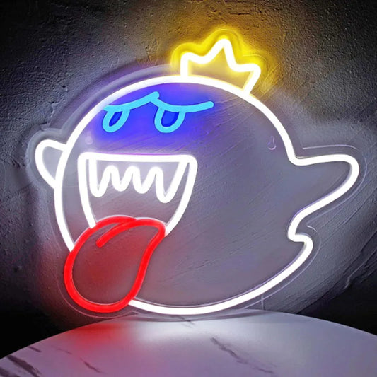 Neon Sign King Boo The Ghost Face LED Neon Light Mario Lamp Acrylic Sign for Game Room Gifts for Boy Room Decor