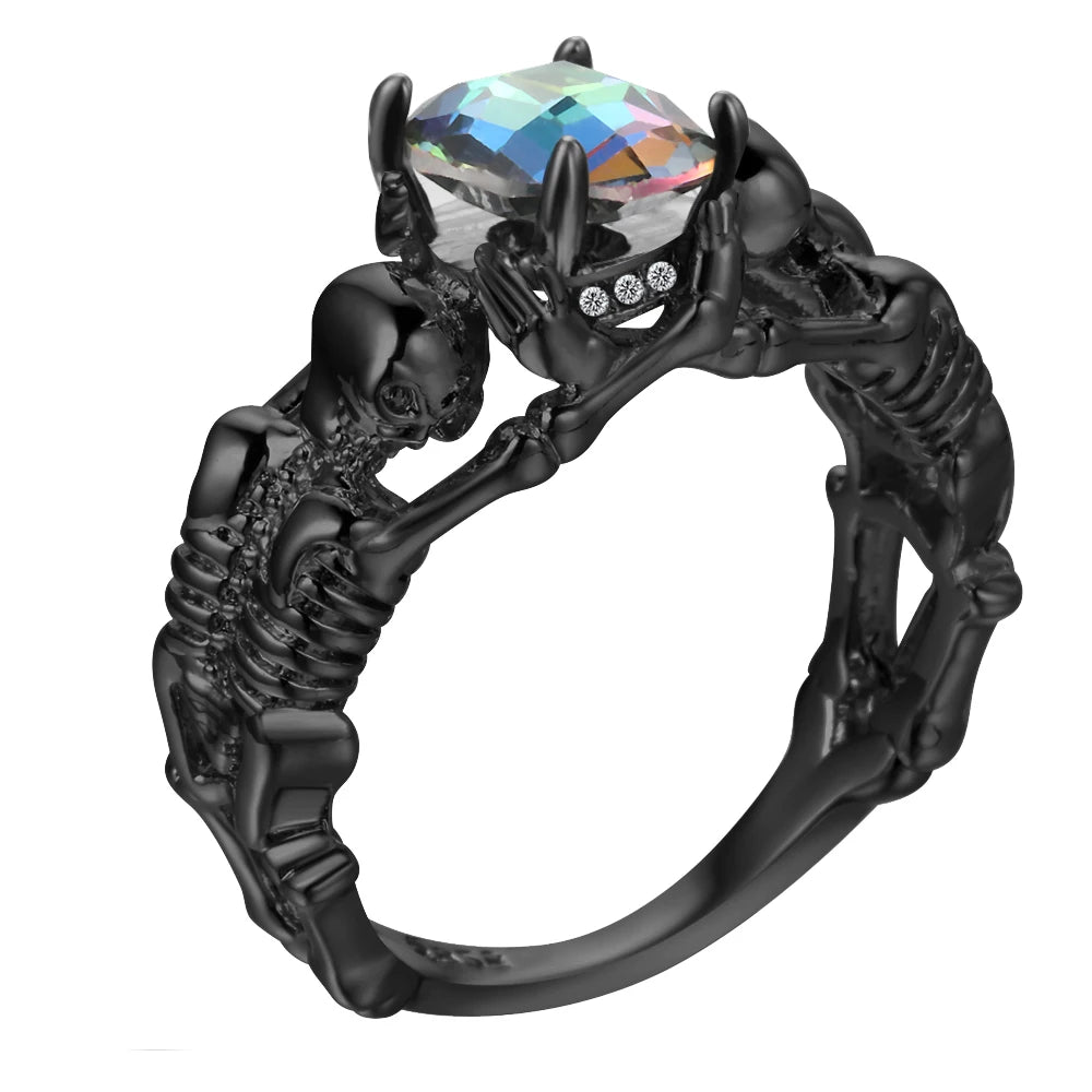 UFOORO Ghost Evil Skull Skeleton Ring Black Stone Punk Men Engagement Ring 5 - 12 Royal Blue Black Pink Green Men Jewelry